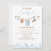 Western Blauw Bruin Clothesline Cowboy Baby shower Kaart (Voorkant)