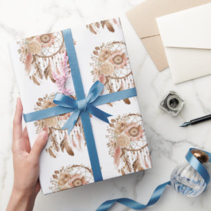 Western Blauw Roze Bloemen Droomvanger Verjaardag Cadeaupapier