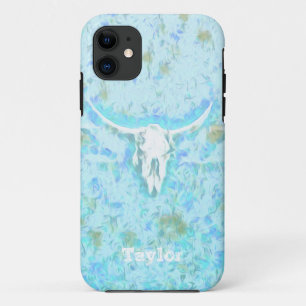 Western Blauwgroen blauw bloemmeisje iPhone 11 Hoesje