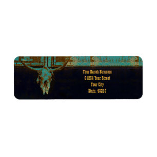 Western Blauwgroen bruin goud Roestend Bull Skull Etiket