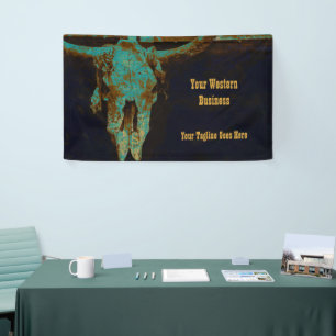 Western Blauwgroen bruin goud Roestend  Bull Skull Spandoek