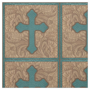Western, Blauwgroen en bruin kunstleder Stof