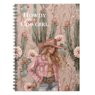 Western Blond Cowgirl Roze Cactus Bloemen Notitieboek