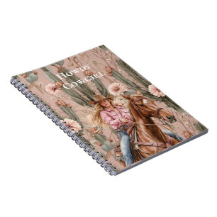 Western Blond Cowgirl Roze Cactus Bloemen Notitieboek