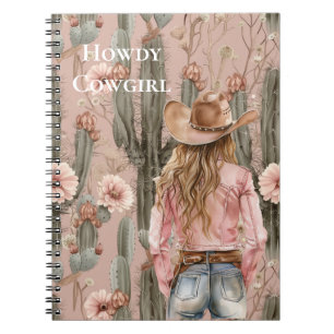 Western Blond Cowgirl Roze Cactus Bloemen Notitieboek