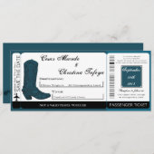 Western Blue Cowb Boarding Pass Faire-part de mari (Devant / Derrière)