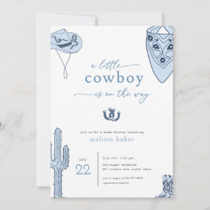 Western Blue Cowboy Baby shower Invitation Kaart