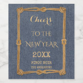 Western Blue Denim Touw Nieuwjaarsgroet Wijn Etiket (Enkel label)