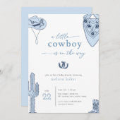 Western Blue Little Cowboy Baby shower Invitation (Devant / Derrière)