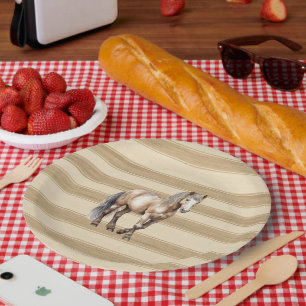 Western Boerderij Cream Stripes Paardenverjaardag Papieren Bordje