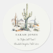 Western Boho Cactus Desert Landscape Adres Ronde Sticker (Voorkant)