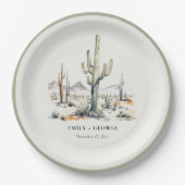 Western Boho Cactus Desert Landscape Bruiloft Papieren Bordje (Voorkant)