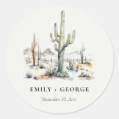 Western Boho Cactus Desert Landscape Bruiloft Ronde Sticker (Voorkant)