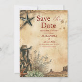Western Boho Cactus Desert Landscape Bruiloft Save The Date (Voorkant)