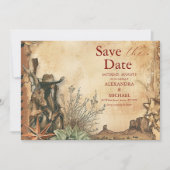 Western Boho Cactus Desert Landscape Bruiloft Save The Date (Voorkant)