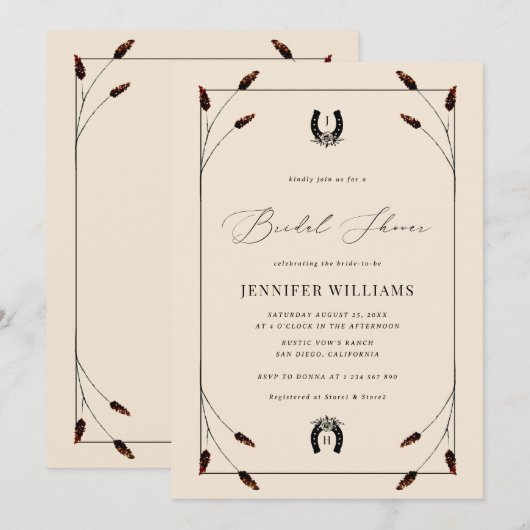 Western Boho-Hoefijzer monogram Vrijgezellenfeest Kaart (Voorkant / Achterkant)