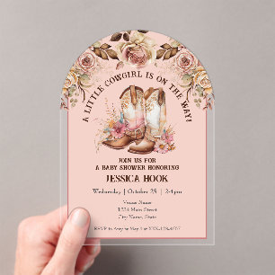Western Boho Roze Bloemen Baby shower Acryl Uitnodigingen