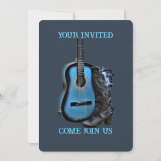 Western Boot Guitar Invitation Kaart