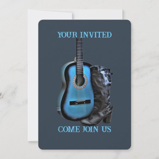 Western Boot Guitar Invitation Kaart (Voorkant)