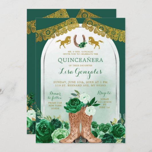 Western Boot Spanish Emerald Green Quinceañera Kaart (Voorkant / Achterkant)