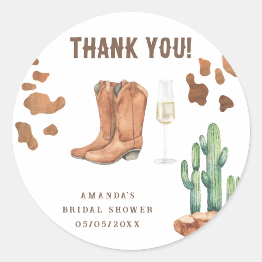 Western Boots & Bubbly Trouwcadeau cadeau Ronde Sticker (Voorkant)