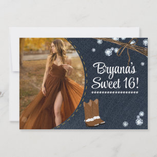 Western Boots Denim & Diamonds Verjaardagsfoto Kaart