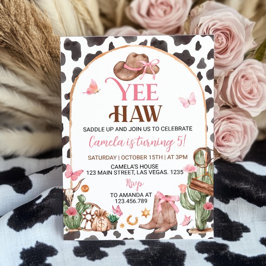 Western Bows Pink Cowgirl Anniversaire Invitation