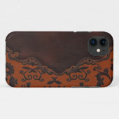 western Brown cuir orange Damask iphone5 coque (Dos (Horizontal))