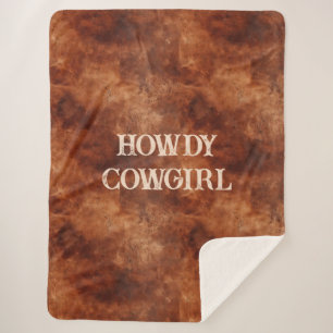 Western Brown Howdy Cowboy Brown Sherpa Deken