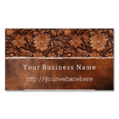 Western bruin faux lederen bloemig magnetisch visitekaartje (Voorkant)