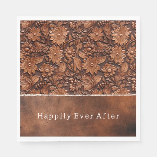 Western bruin faux lederen bloemig servet (Voorkant)