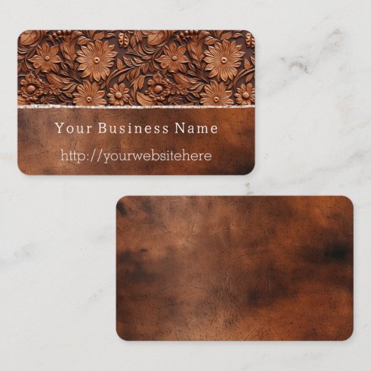 Western bruin faux lederen bloemig visitekaartje (Voorkant / Achterkant)