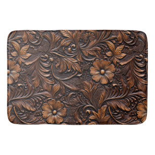 Western bruin floraal kunstleer badmat