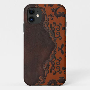 western bruin lederen sinaasappel Damask iphone5 h iPhone 11 Hoesje