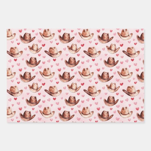 Western Bruin Roze Cowgirl Petten Harten Verjaarda Inpakpapier Vel (Voorkant)