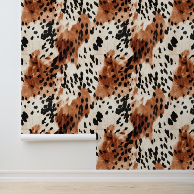 Western bruin zwart crème Koeienhuid Behang (Applicatie)