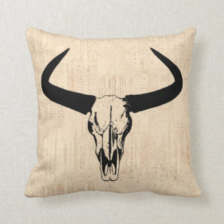 Western Bull Horns  Cow Skull Beige Script Kussen
