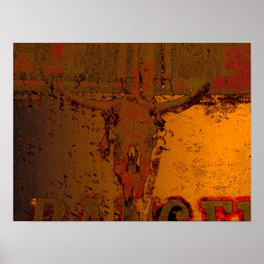 Western  Bull Skull Rust Sinaasappel Land Poster (Voorkant)