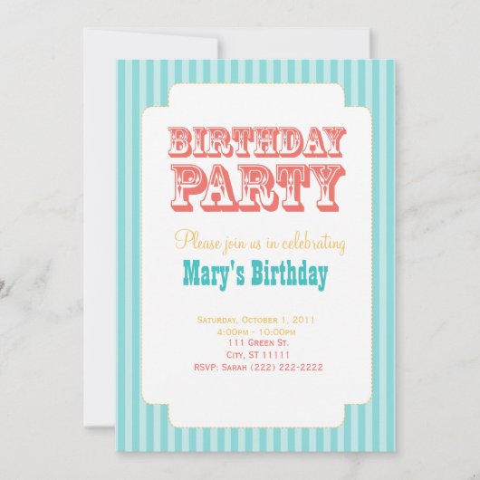 Western carnaval - Birthday Party - Blue & Coral Kaart (Voorkant)