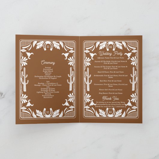 Western Country Cowboy Wedding Order of Service Programma (Binnen)