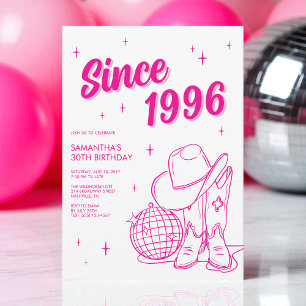 Western Country Pink Disco 30ste Verjaardagsfeest Kaart