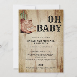 Western Cowboy Baby Shower Cactus Hat Boots Kaart