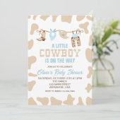 Western Cowboy Blue Plaid Baby shower Invitation (Debout devant)