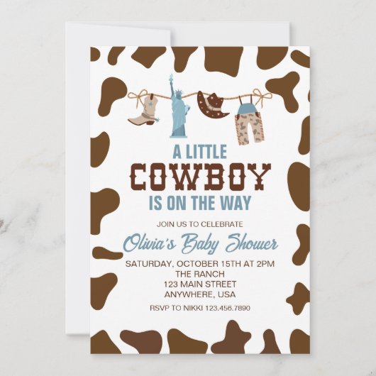 Western Cowboy Blue Plaid Baby shower Invitation (Devant)