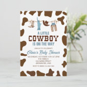 Western Cowboy Blue Plaid Baby shower Invitation (Debout devant)