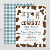 Western Cowboy Blue Plaid Baby shower Invitation (Devant / Derrière)