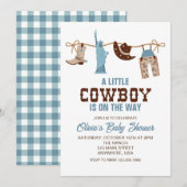Western Cowboy Blue Plaid Baby shower Invitation (Devant / Derrière)
