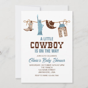 Western Cowboy Blue Plaid Baby shower Invitation