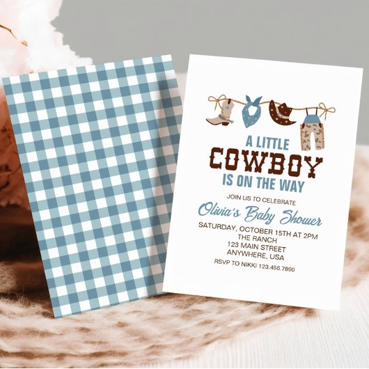 Western Cowboy Blue Plaid Baby shower Invitation
