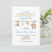 Western Cowboy Blue Plaid Baby shower Invitation (Debout devant)